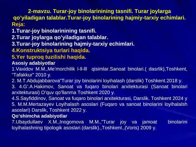 Turar-joy binolarining tasnifi