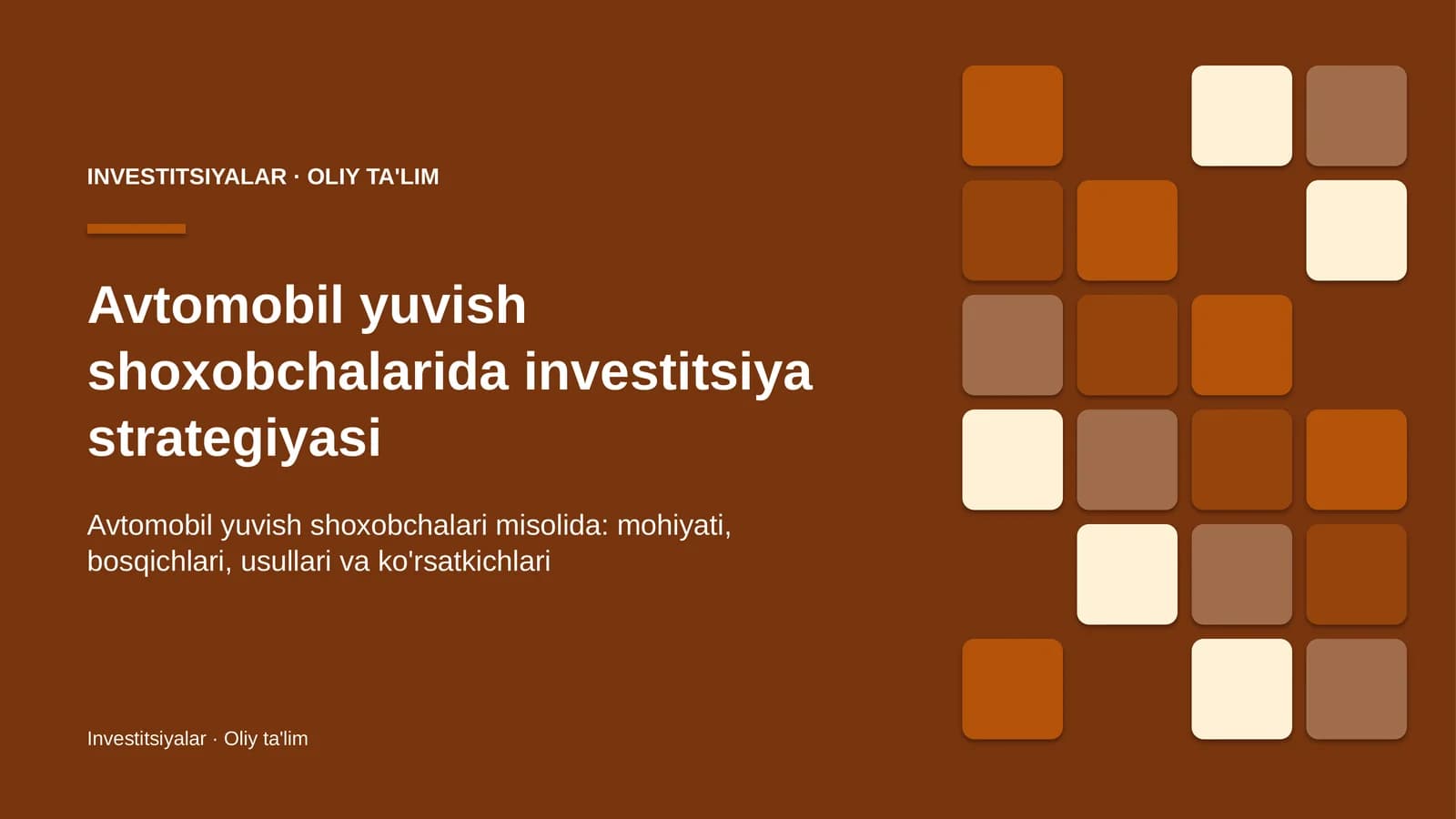 avtomobil yuvish shoxobchalarida investitsiya strategiyasi 3046