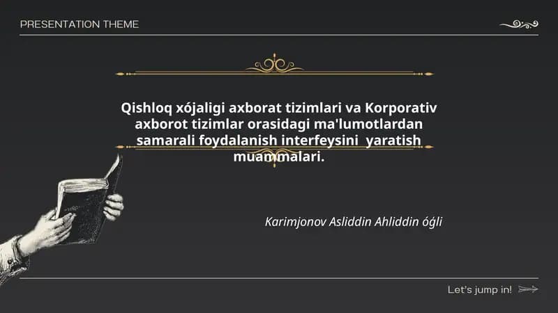 Qishloq xójaligi axborat tizimlari va Korporativ axborot tizimlar orasidagi ma'lumotlardan samarali foydalanish interfeysini yaratish muammalari
