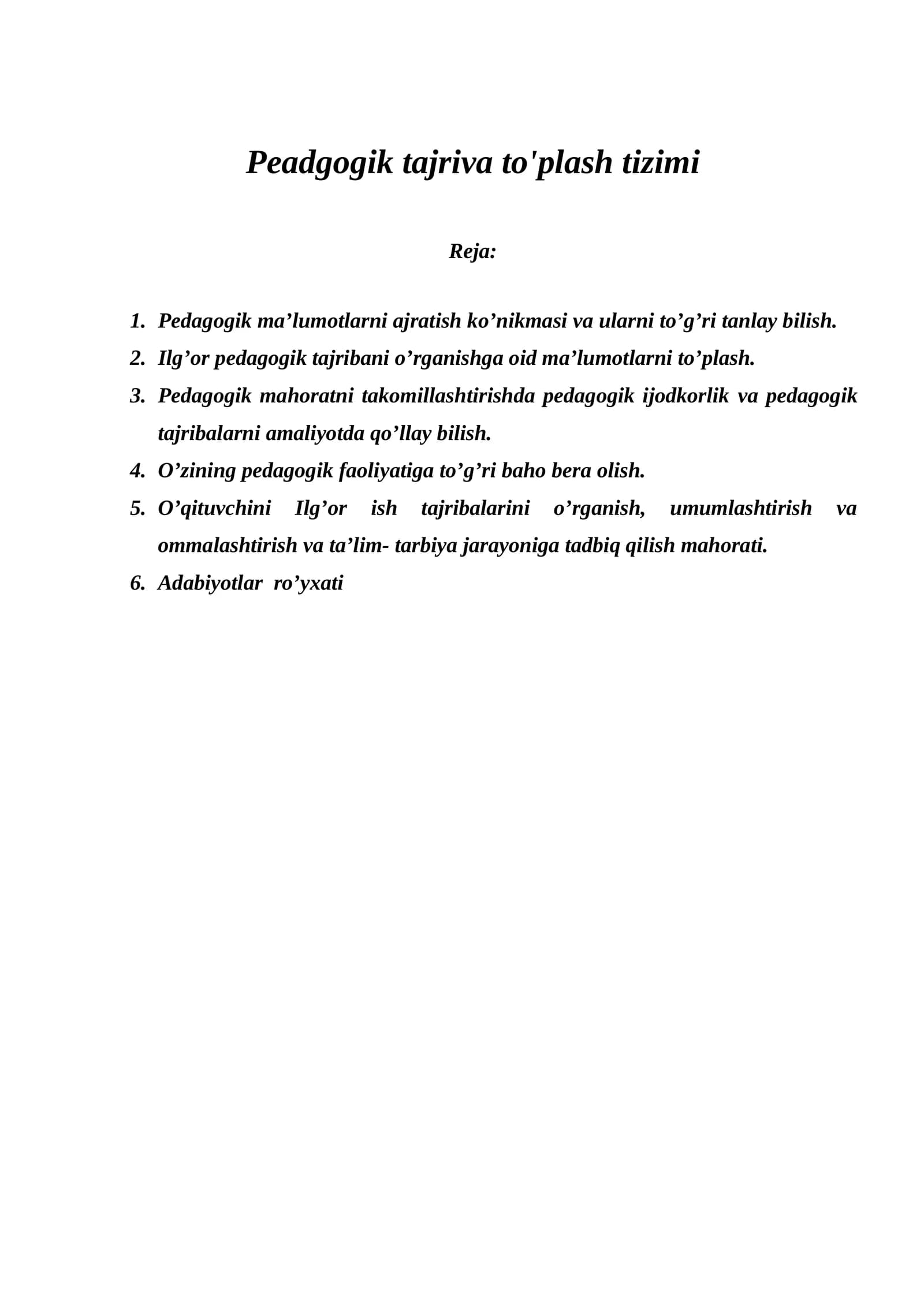 Peadgogik tajriva to'plash tizimi