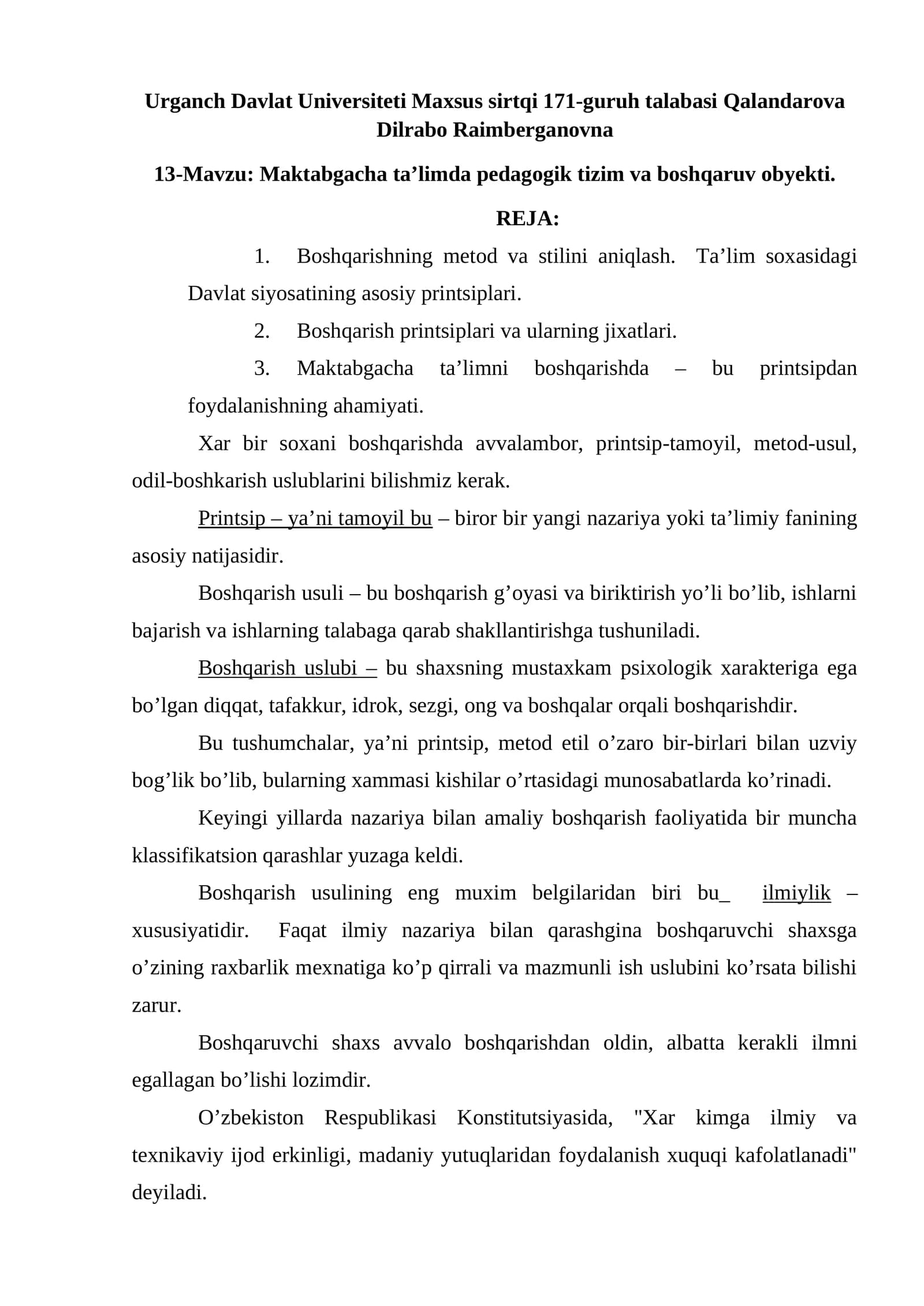 Maktabgacha ta’limda pedagogik tizim va boshqaruv obyekti