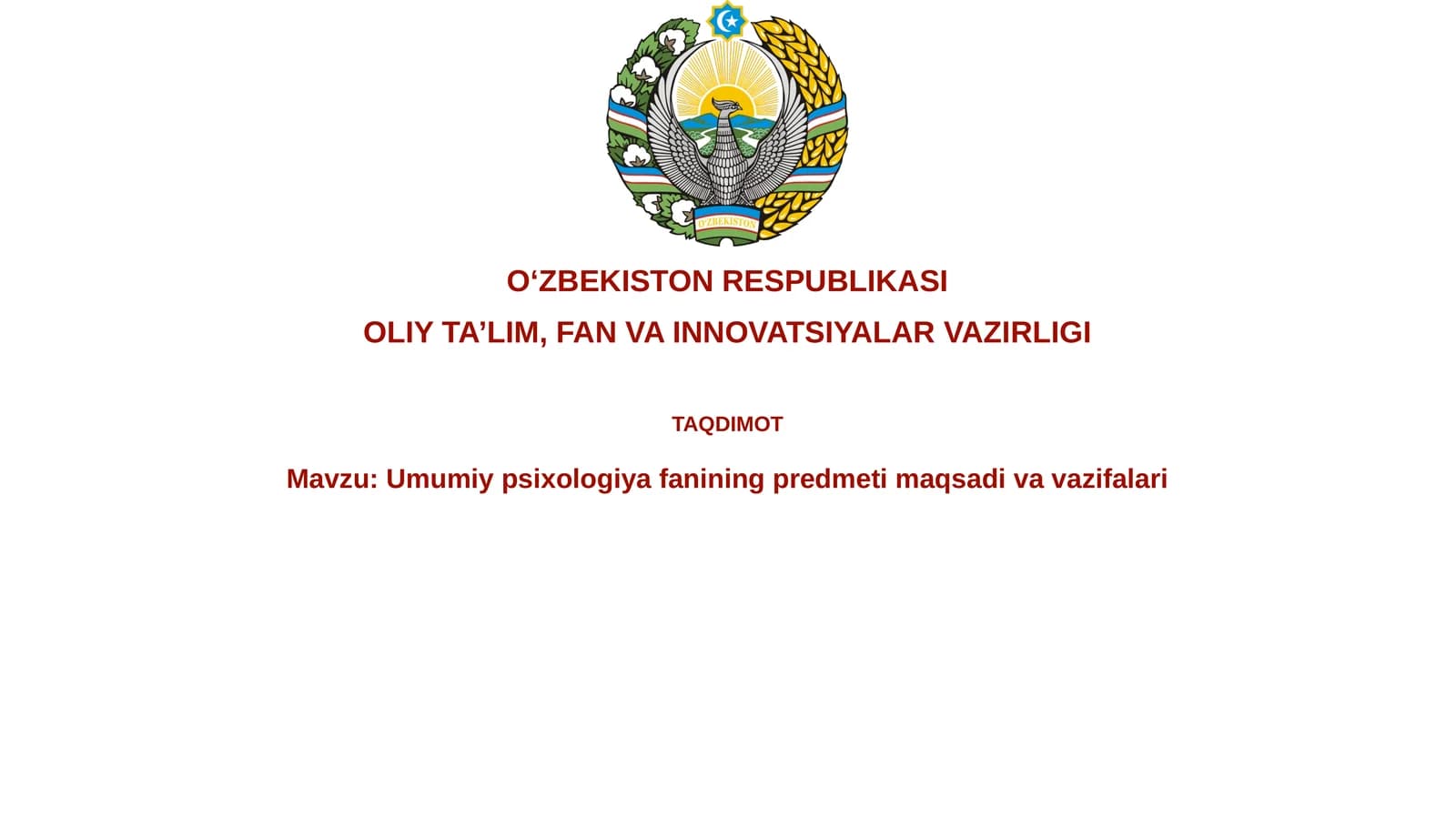 Umumiypsihologiyafaniningpredmetimaqsadivavazifalari