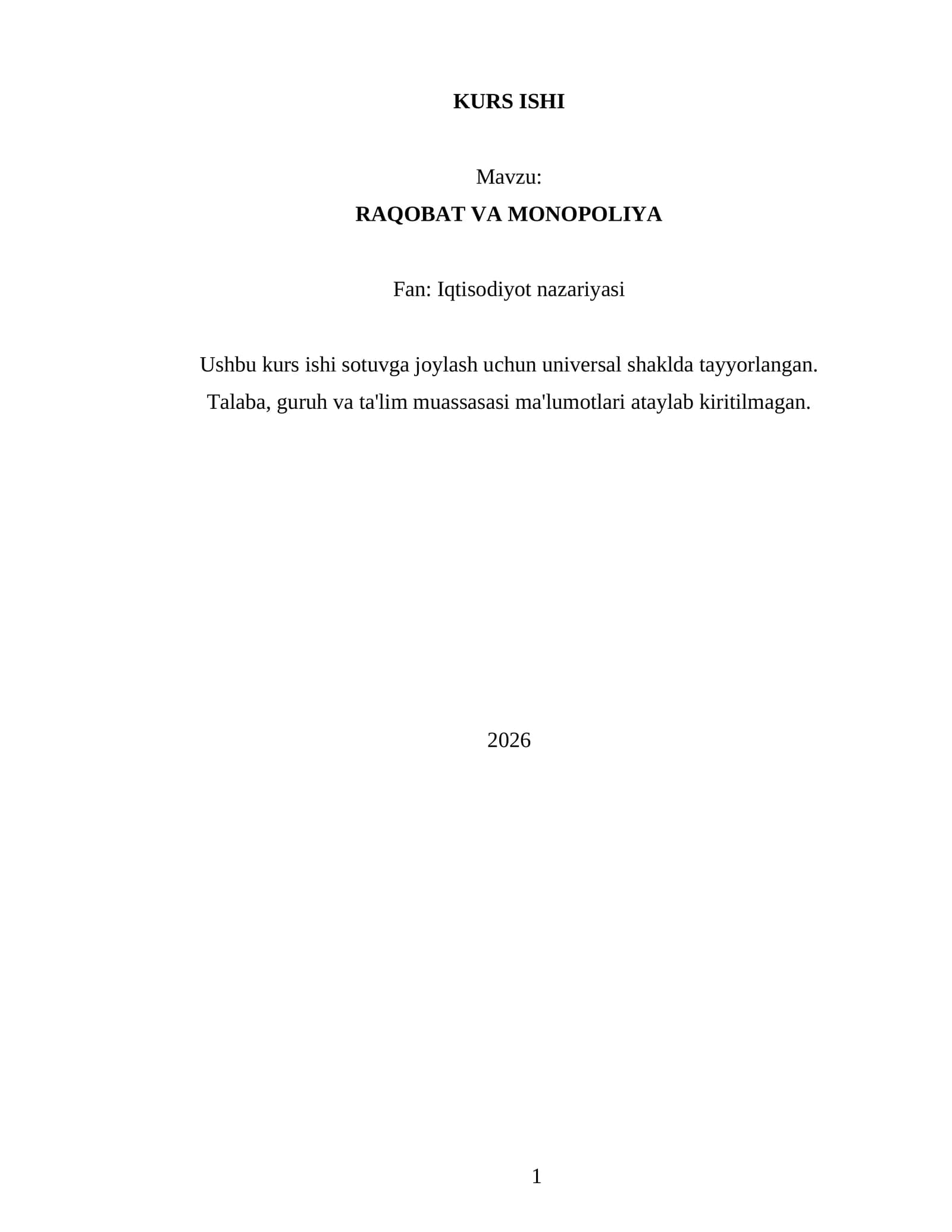 raqobat va monopoliya