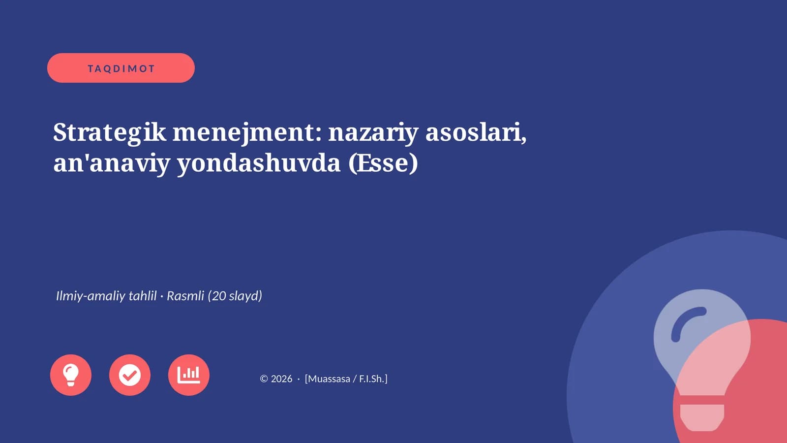 Strategik menejment: nazariy asoslari, an'anaviy yondashuvda (Esse)