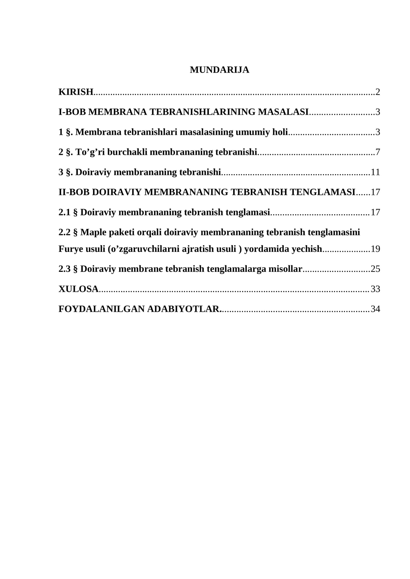 MEMBRANA TEBRANISHLARINING MASALASI