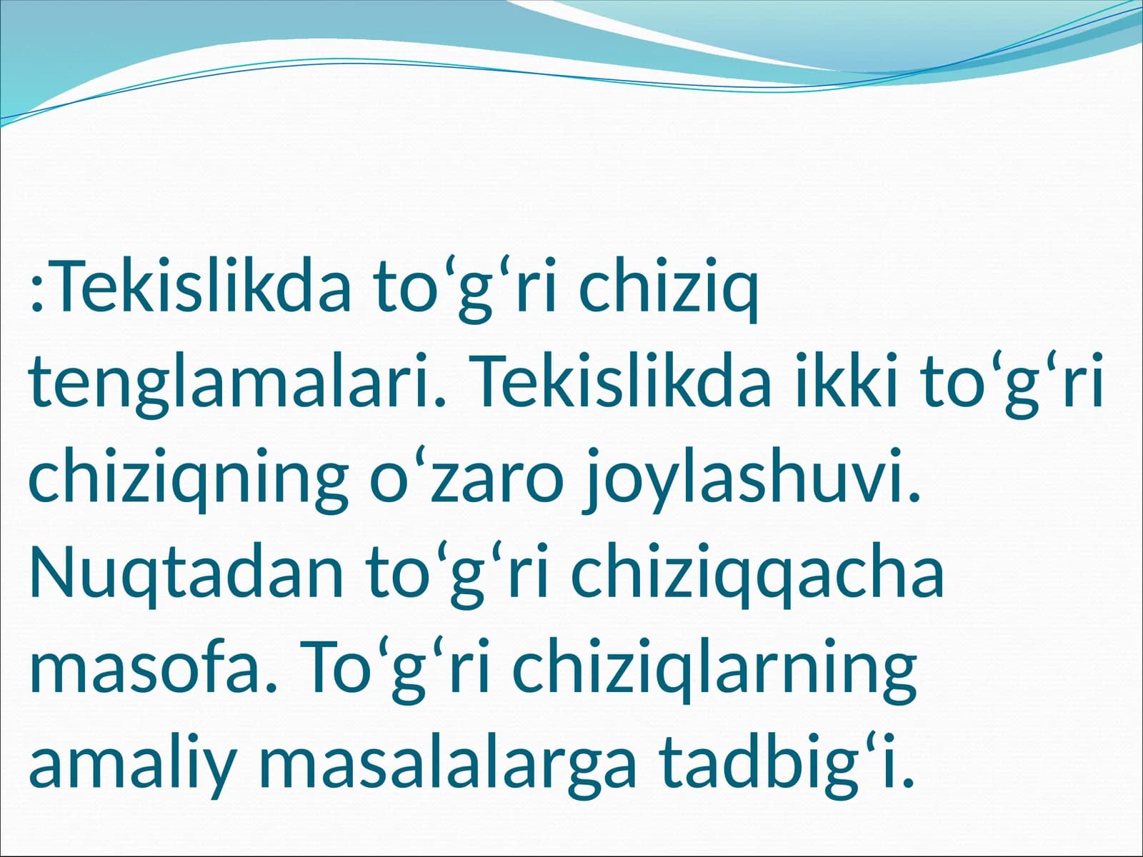 TEKISLIKDAGI TO’G’RI CHIZIQ