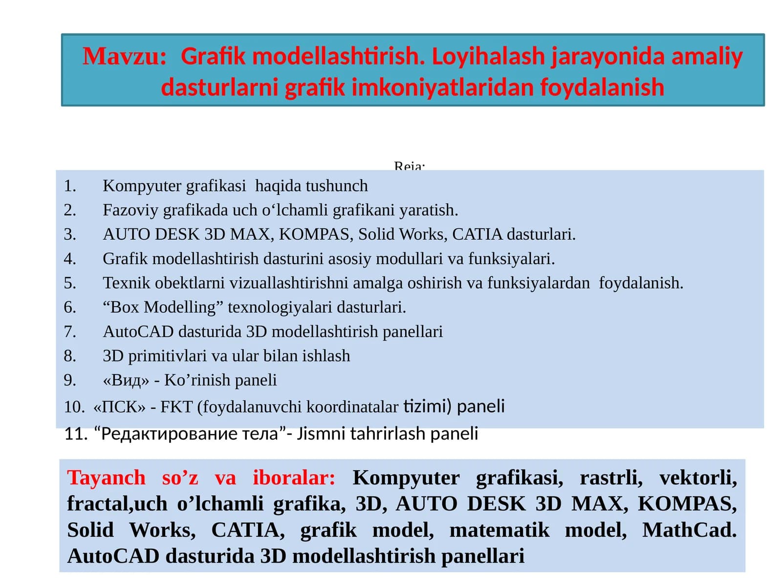 Kompyutergrafikasihaqidatushunch