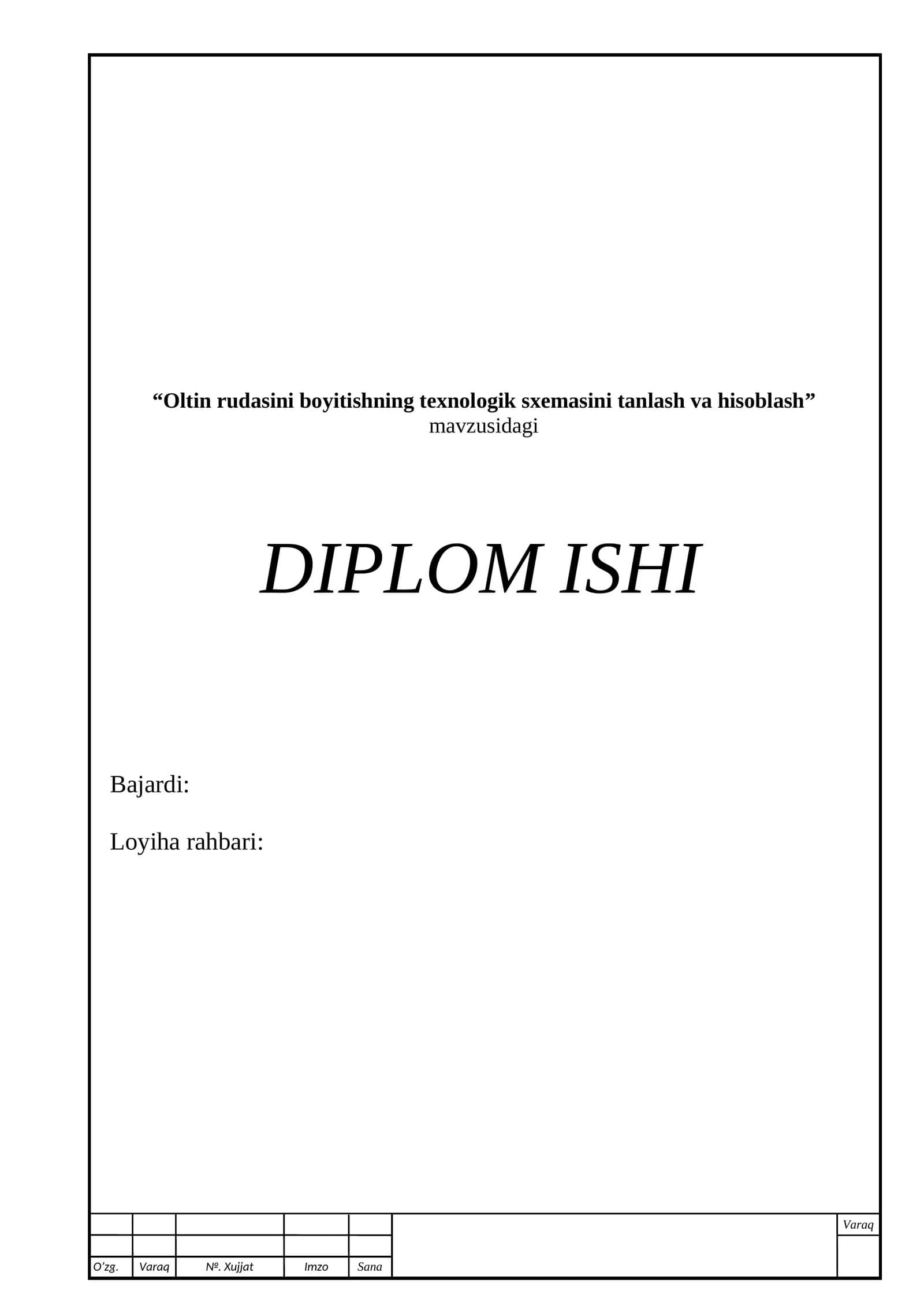 Oltin rudasini boyitishning texnologik sxemasini tanlash va hisoblash