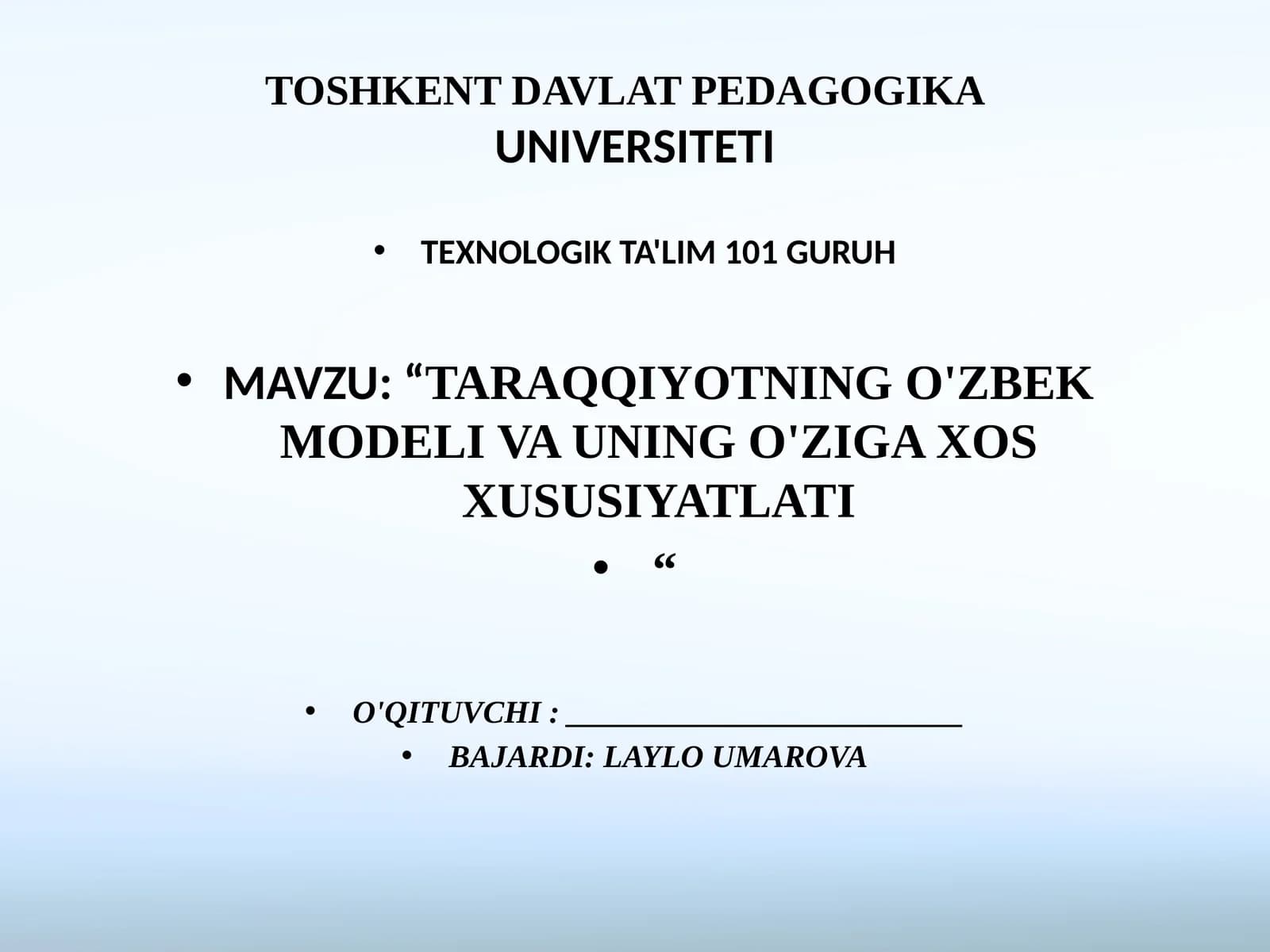 TARAQQIYOTNING O'ZBEK MODELI VA UNING O'ZIGA XOS XUSUSIYATLATI