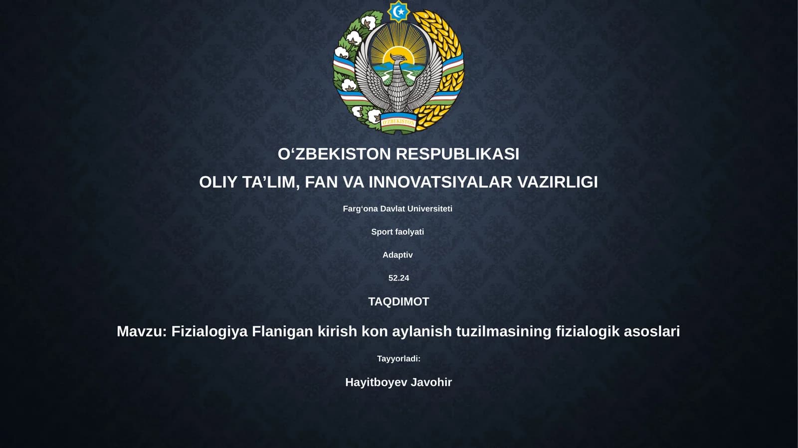 Fizialogiya Flanigan kirish kon aylanish tuzilmasining fizialogik asoslari