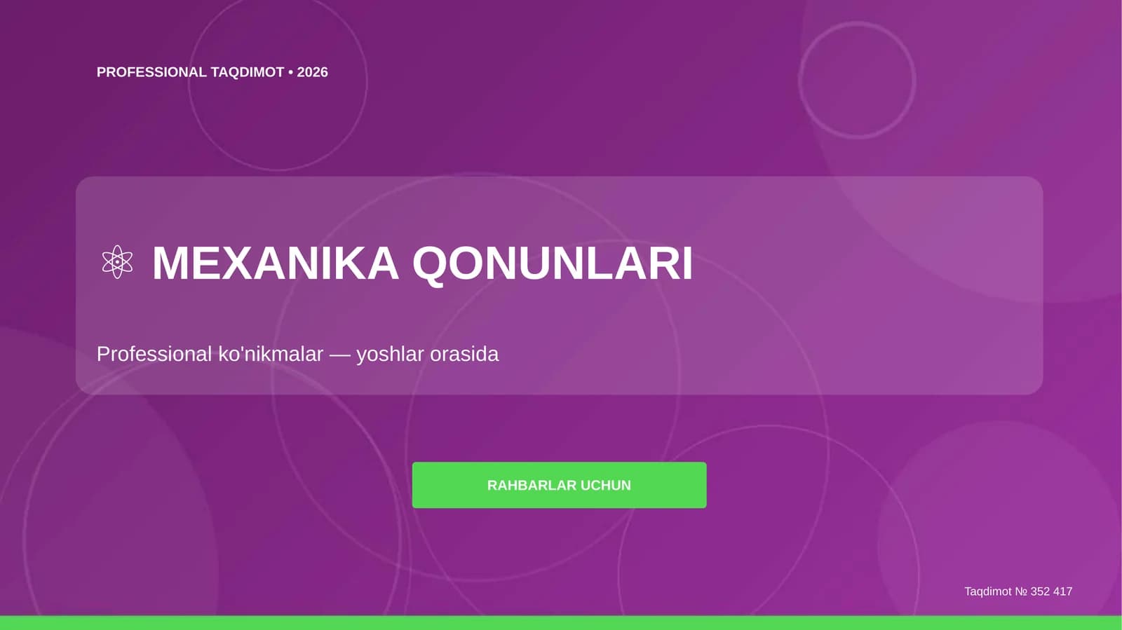 Mexanika qonunlari: professional ko'nikmalar - yoshlar orasida [rahbarlar uchun]