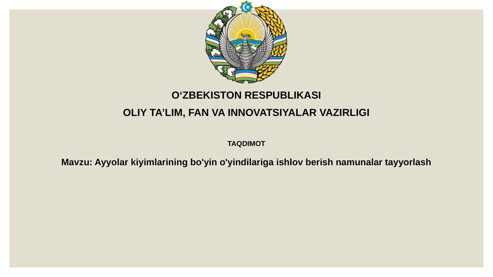 Ayyolarkiyimlariningbo'yino'yindilarigaishlovberishnamunalartayyorlash