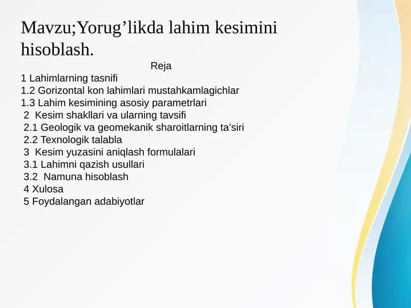 Yorug’likda lahim kesimini hisoblash