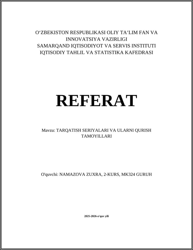 TARQATISH SERIYALARI VA ULARNI QURISH TAMOYILLARI