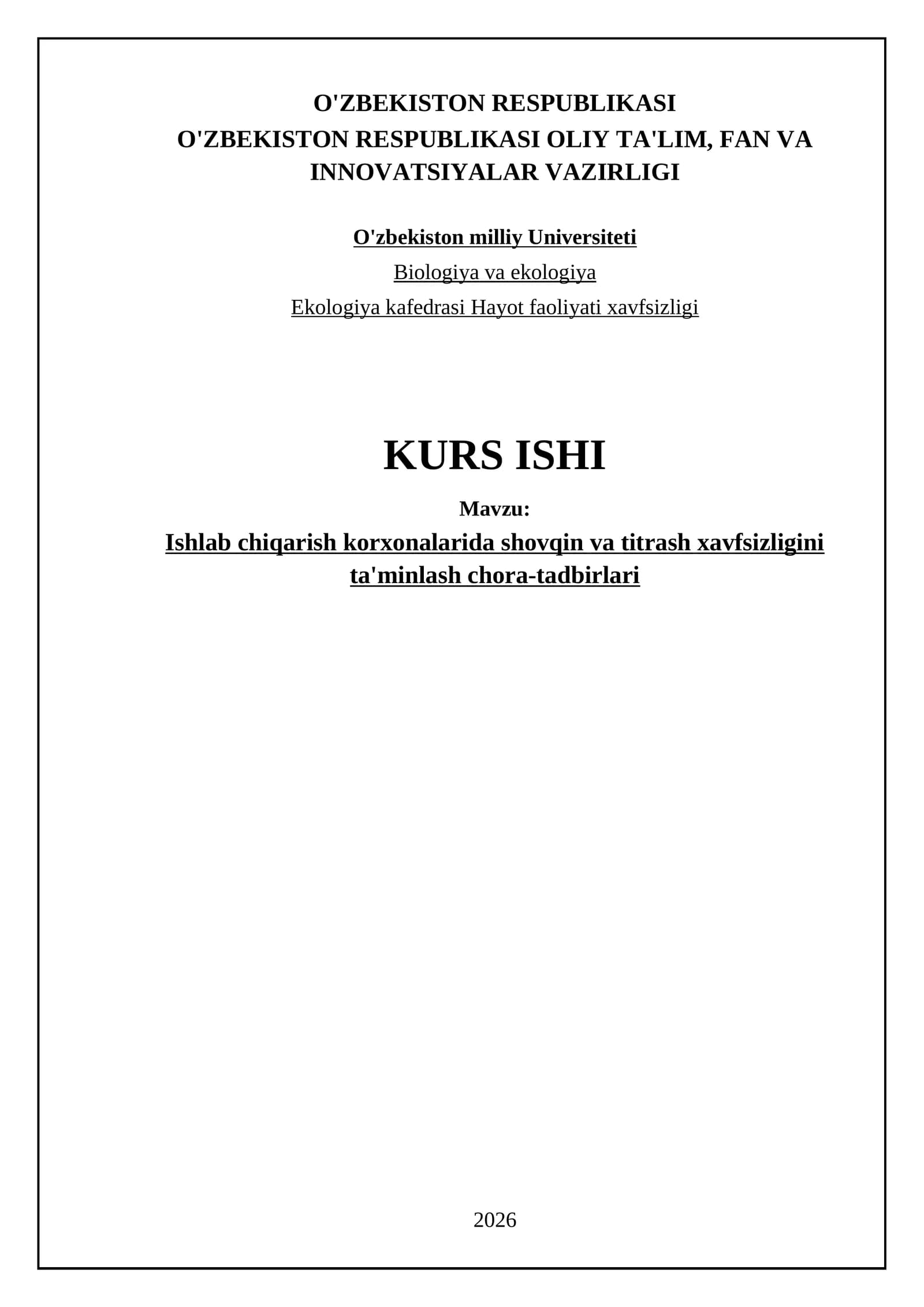 Ishlab chiqarish korxonalarida shovqin va titrash xavfsizligini ta'minlash chora-tadbirlari