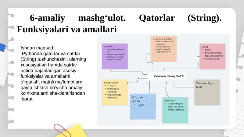 PYTHONDA Qatorlar (String). Funksiyalari va amallari