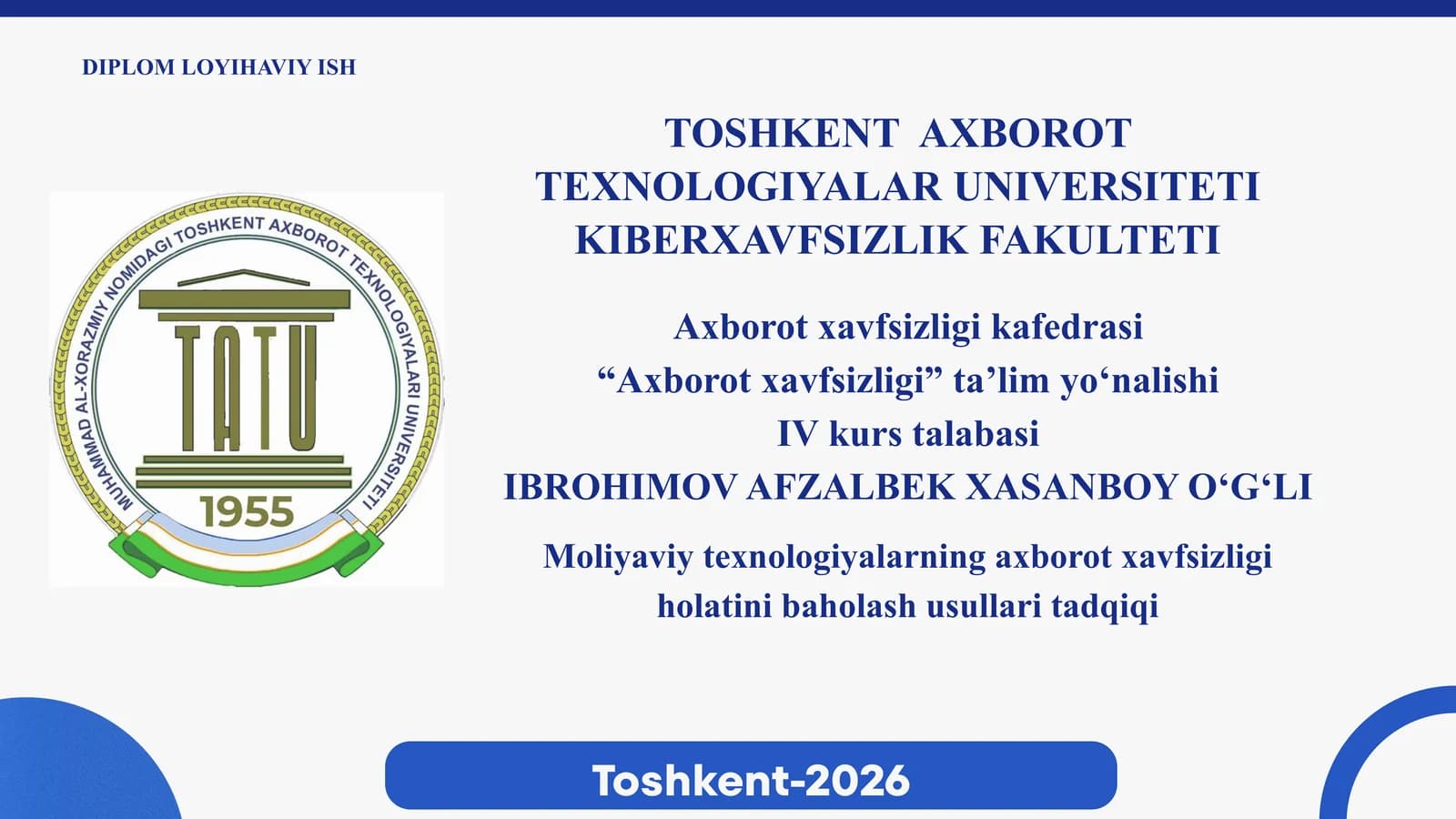 IBROHIMOV AFZALBEK XASANBOY O‘G‘LI