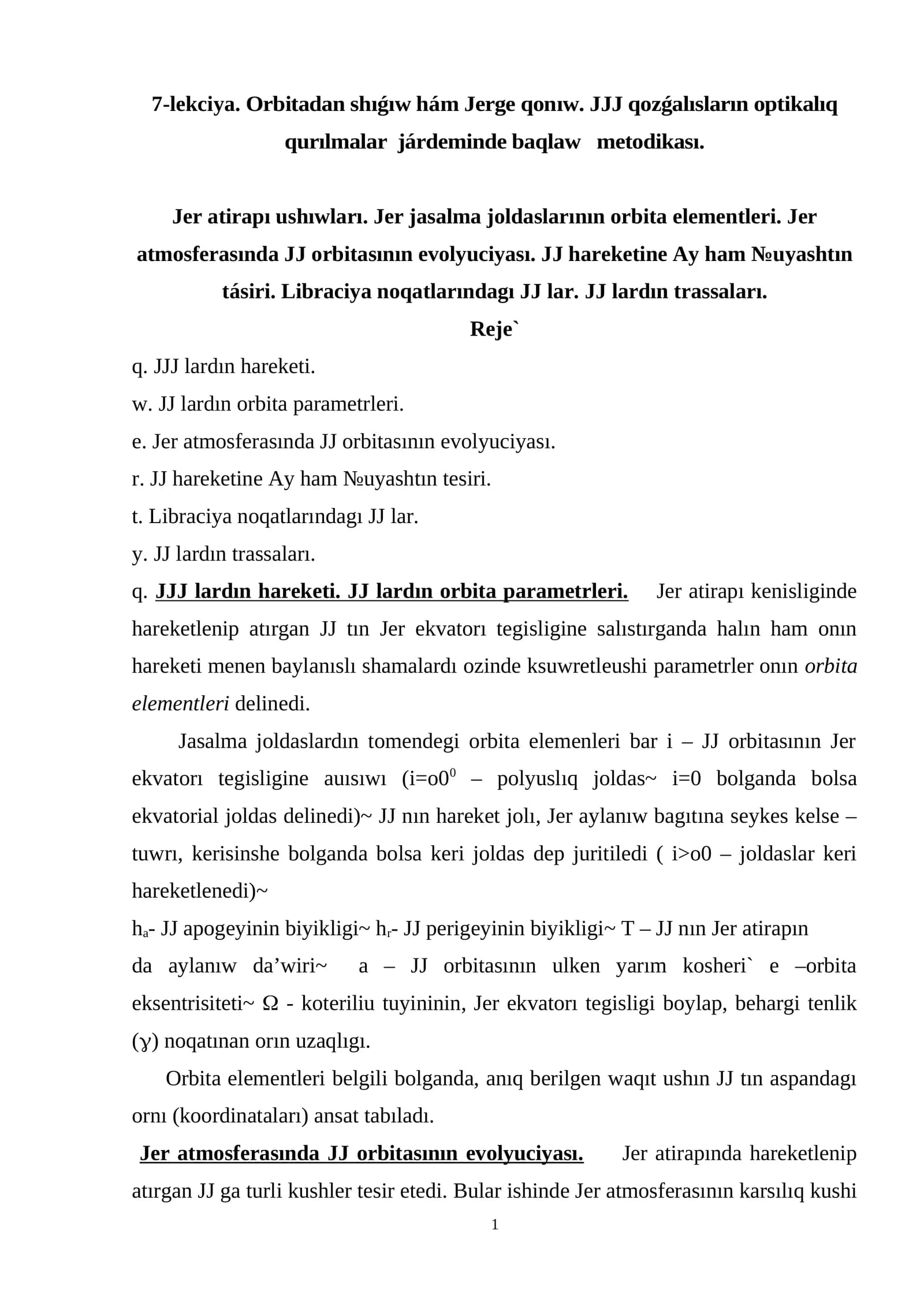 Mavzu: Orbitadan shıǵıw hám Jerge qonıw