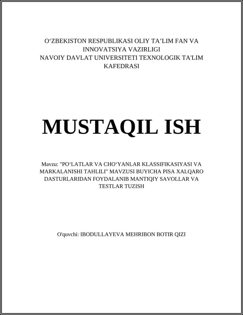 "POʻLATLAR VA CHOʻYANLAR KLASSIFIKASIYASI VA MARKALANISHI TAHLILI"