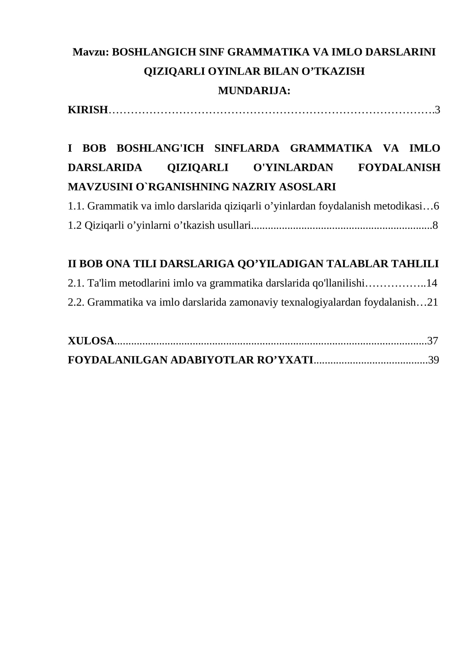 BOSHLANGICH SINF GRAMMATIKA VA IMLO DARSLARINI QIZIQARLI OYINLAR BILAN O’TKAZISH