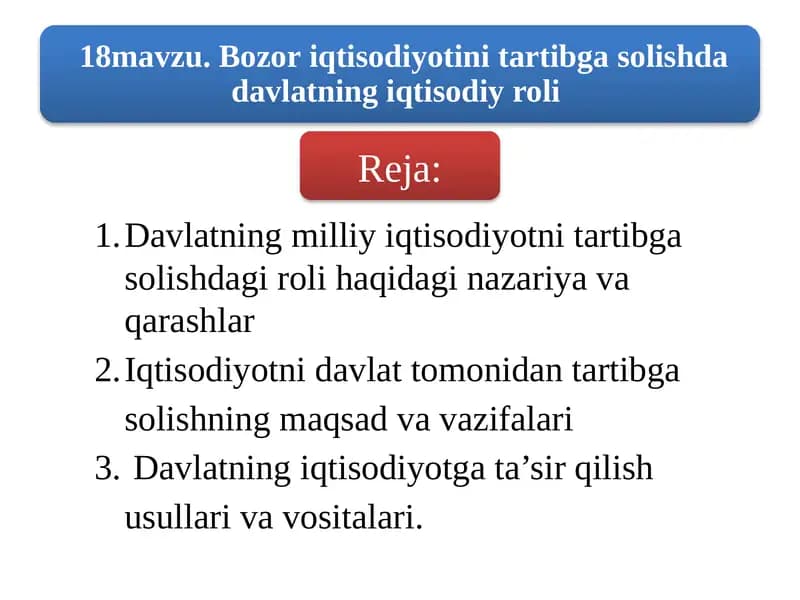 Davlatning Milliy Iqtisodiyotni Tartibga Solishdagi Roli