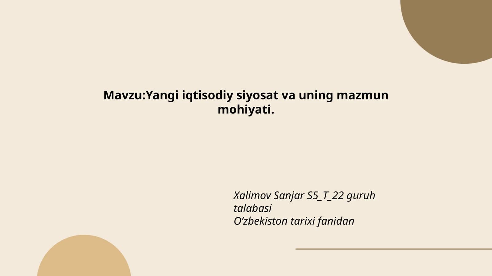 Yangi iqtisodiy siyosat va uning mazmun mohiyati