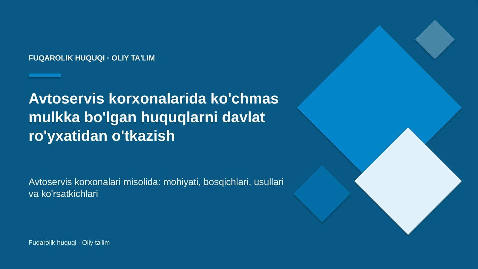 Avtoservis korxonalarida ko'chmas mulkka bo'lgan huquqlarni davlat ro'yxatidan o'tkazish