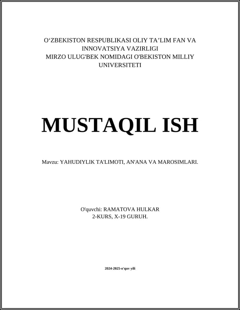 Yahudiylik TA'LIMOTI, AN'ANA VA MAROSIMLARI