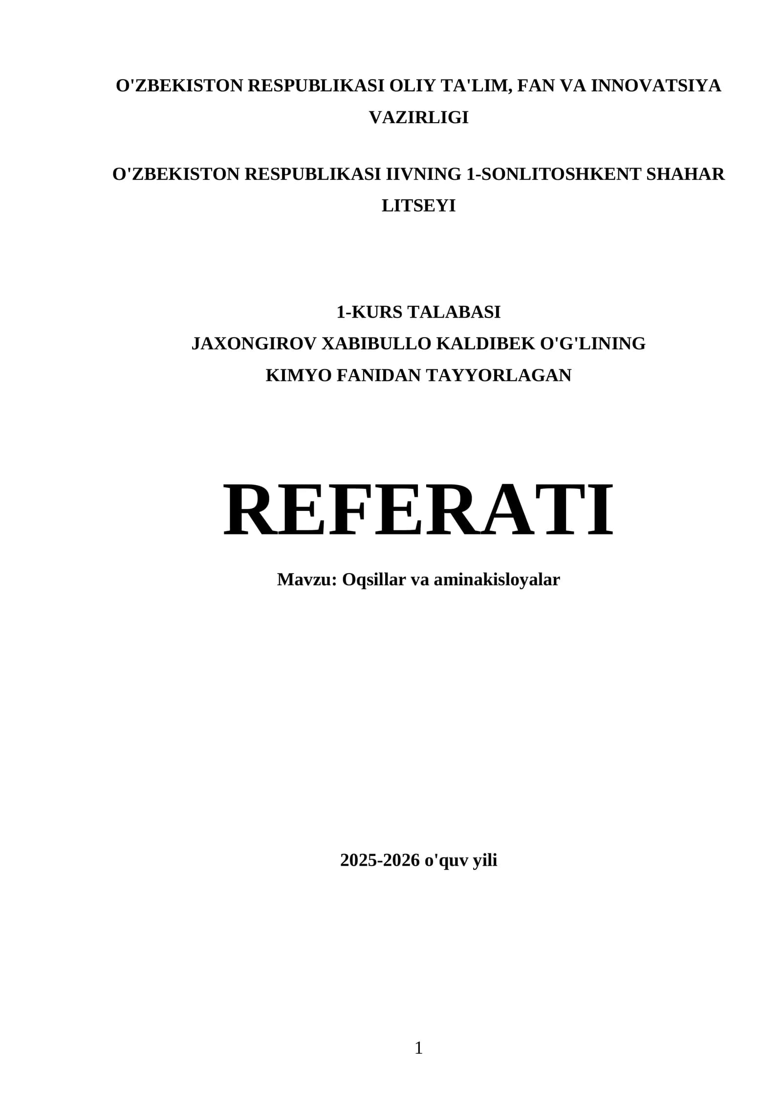 Oqsillar va aminakisloyalar REFERATI