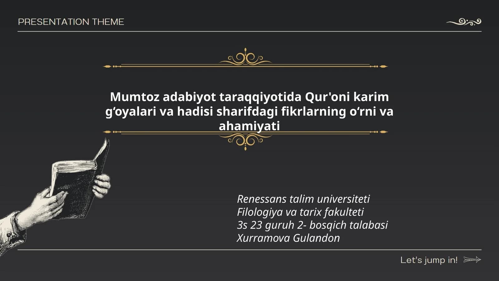 Mumtoz adabiyot taraqqiyotida Qur'oni karim g‘oyalari va hadisi sharifdagi fikrlarning o‘rni va ahamiyati