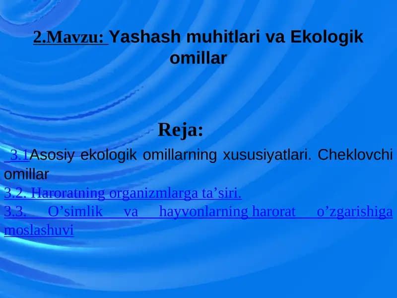 Yashash muhitlari va Ekologik omillar