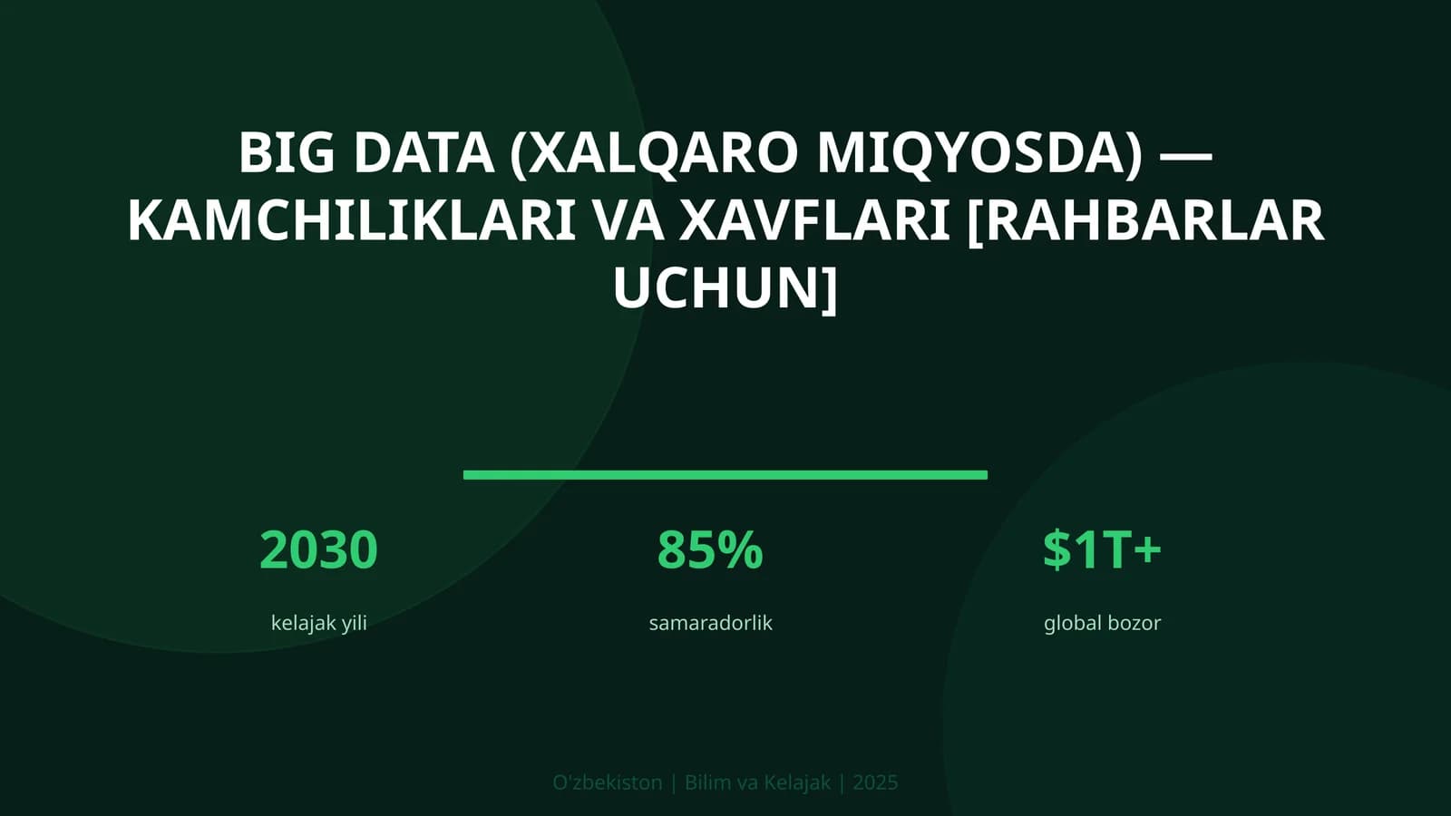 Big Data (XALQARO MIQYOSDA) — KAMCHILIKLARI VA XAVFLARI [RAHBARLAR UCHUN]