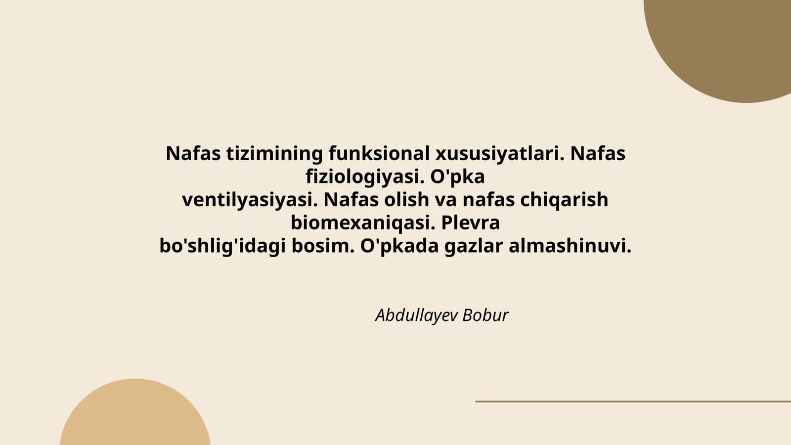 Nafas tizimining funksional xususiyatlari