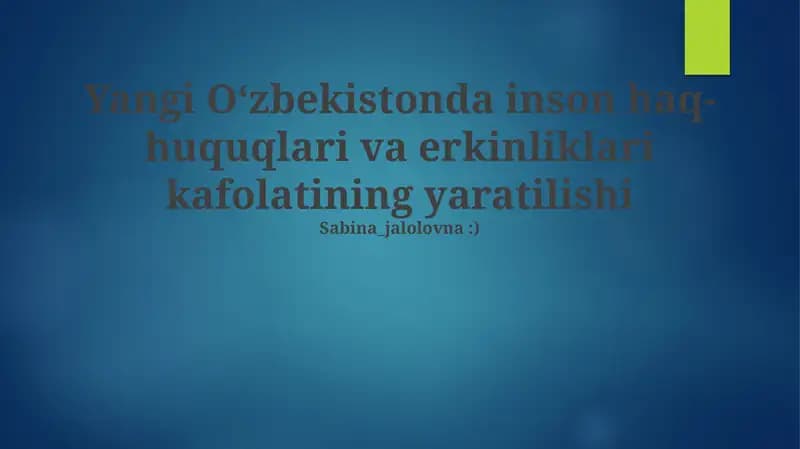 Yangi O'zbekistonda Inson Haq-Huquqlari va Erkinliklari Kafolatining Yaratilishi