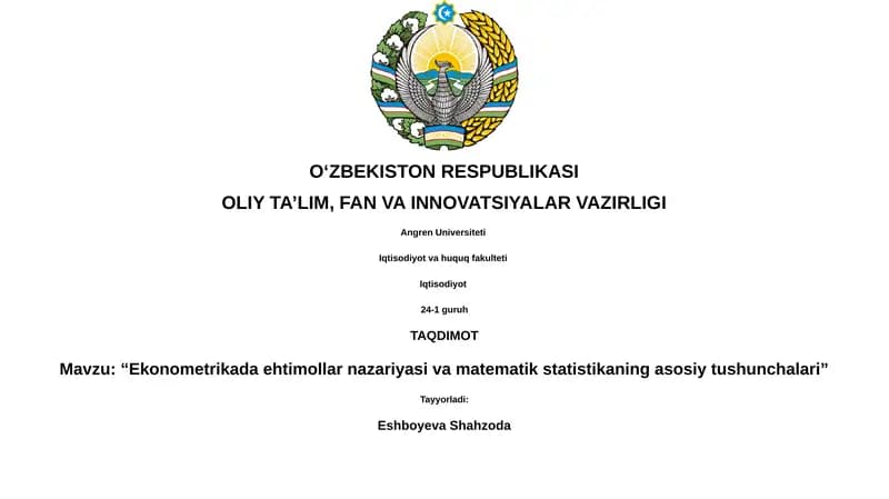 Ekonometrikada ehtimollar nazariyasi va matematik statistikaning asosiy tushunchalari