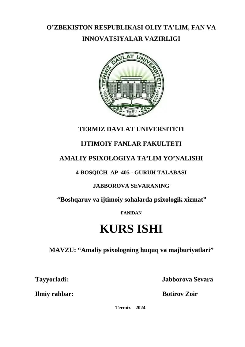 Amaliy Psixologning Huquq va Majburiyatlari