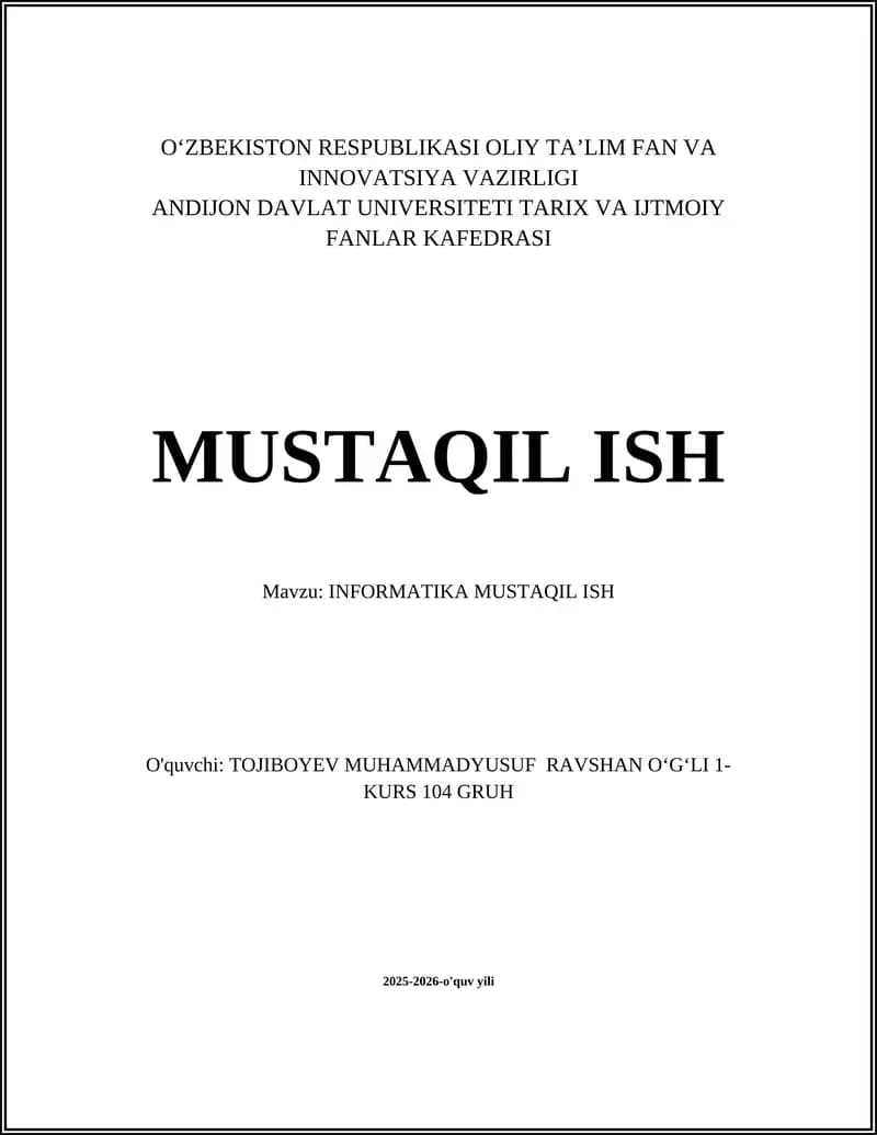 INFORMATIKA MUSTAQIL ISH
