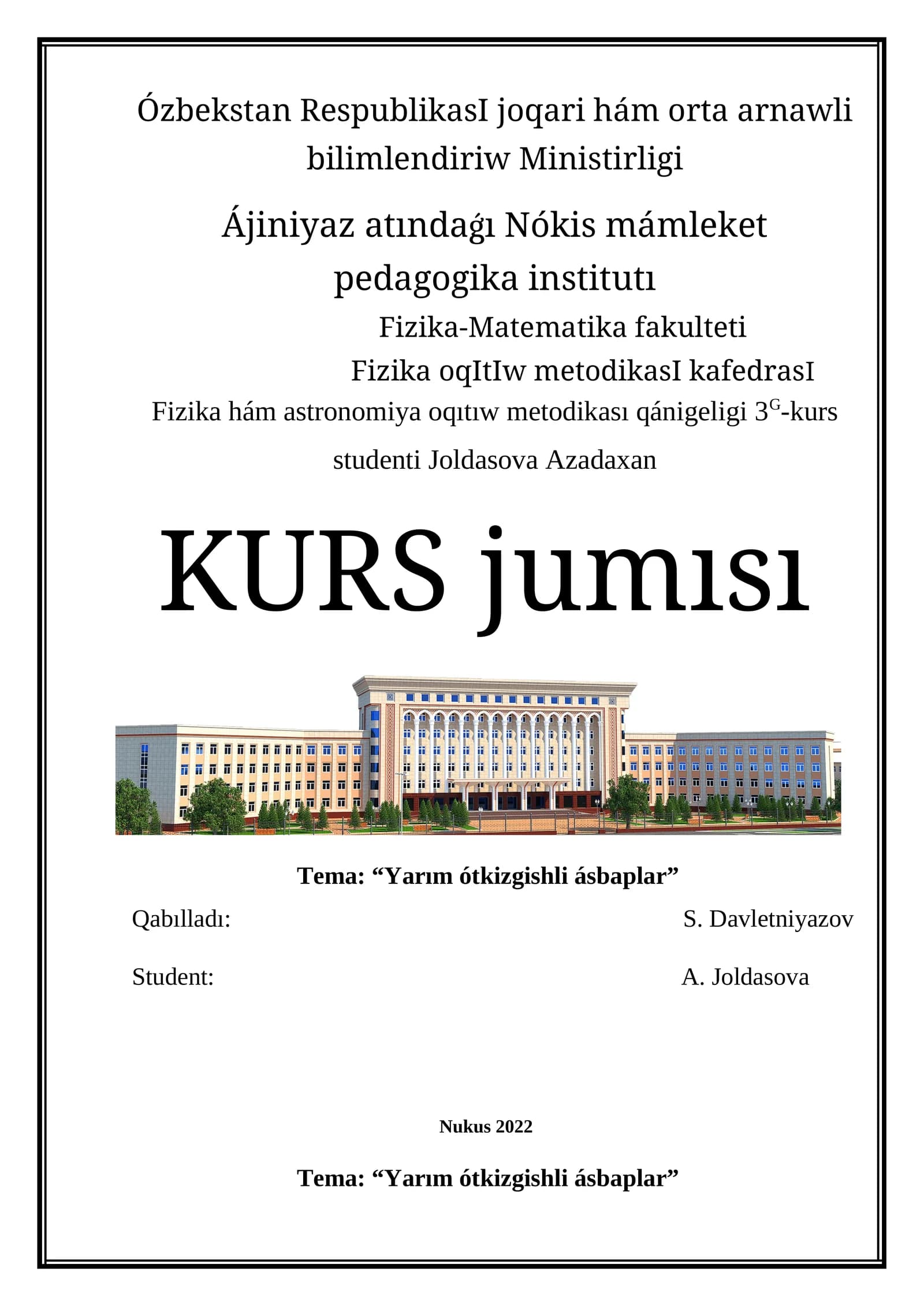 Fizika hám astronomiya oqıtıw metodikası 3G-kurs