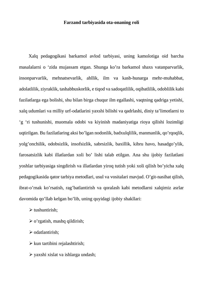 Farzand tarbiyasida ota-onaning roli