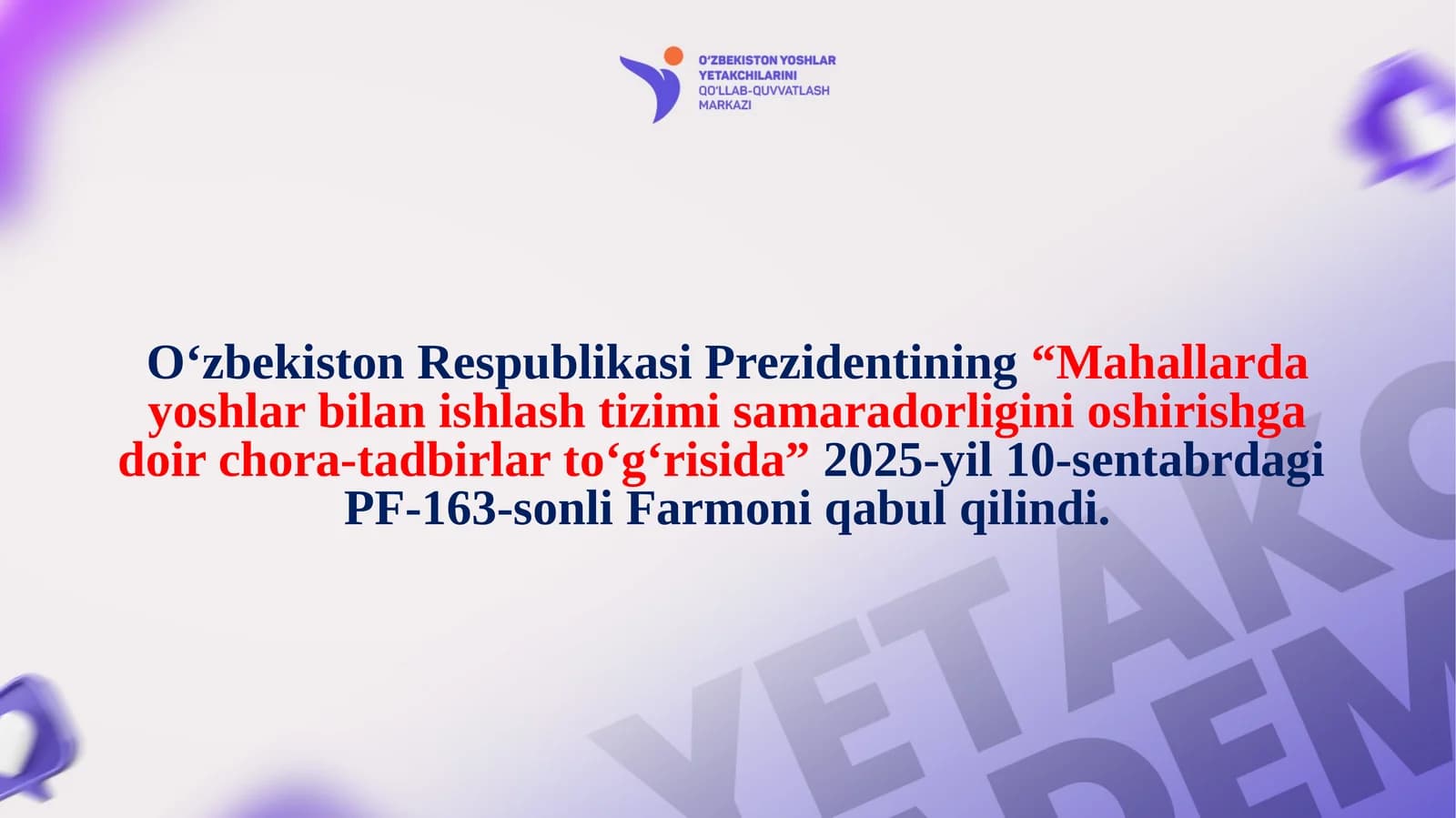 Mahallarda yoshlar bilan ishlash tizimi