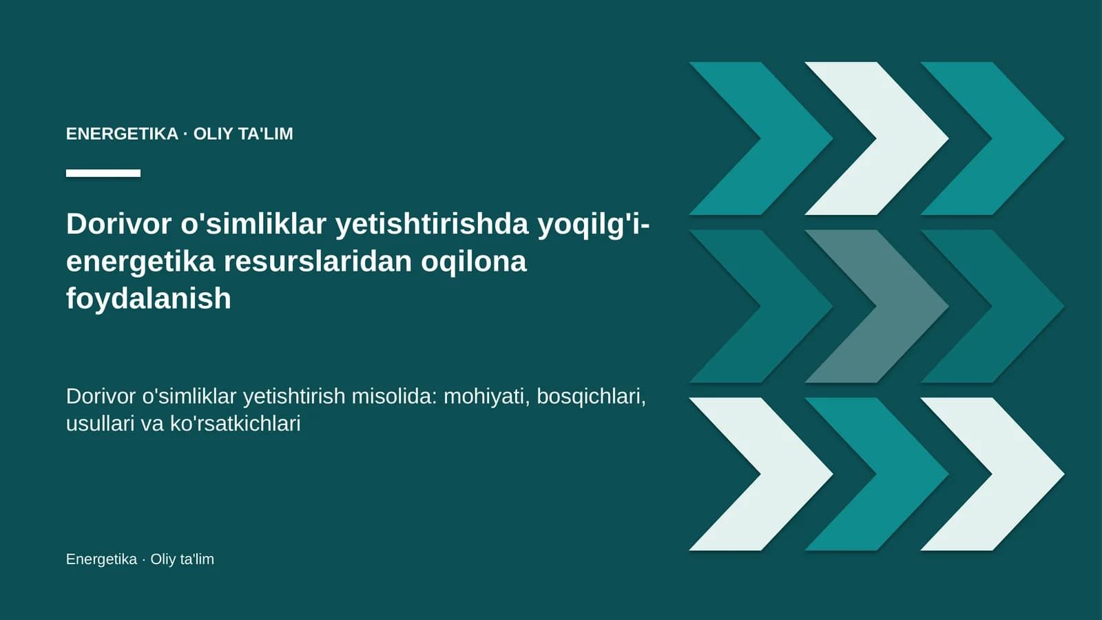 dorivor o'simliklar yetishtirishda yoqilg'i energetika resurslaridan oqilona foydalanish 7448