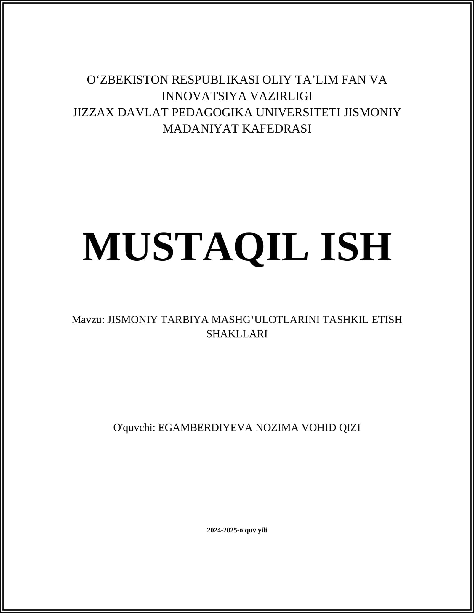 JISMONIY TARBIYA MASHG‘ULOTLARINI TASHKIL ETISH SHAKLLARI