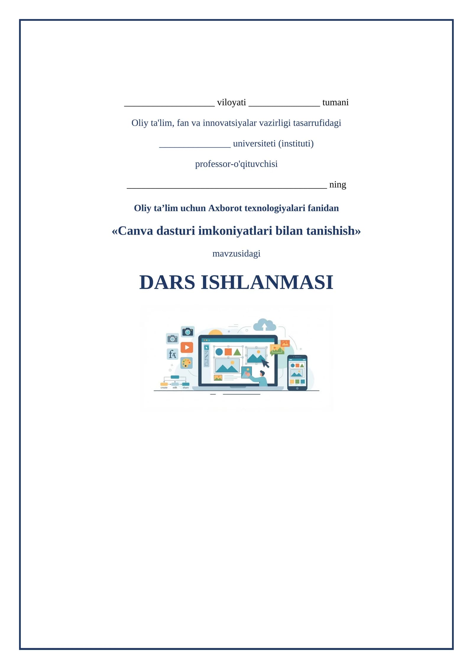 Lesson on canva dasturi imkoniyatlari bilan tanishish