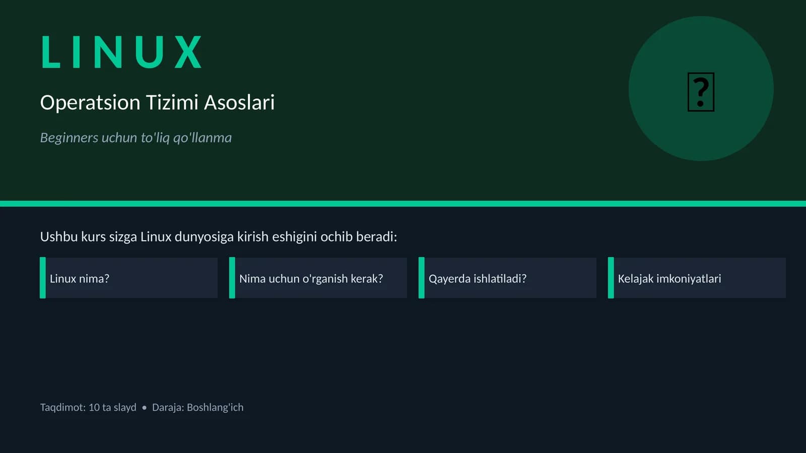 Linux asoslari bo'yicha ppt