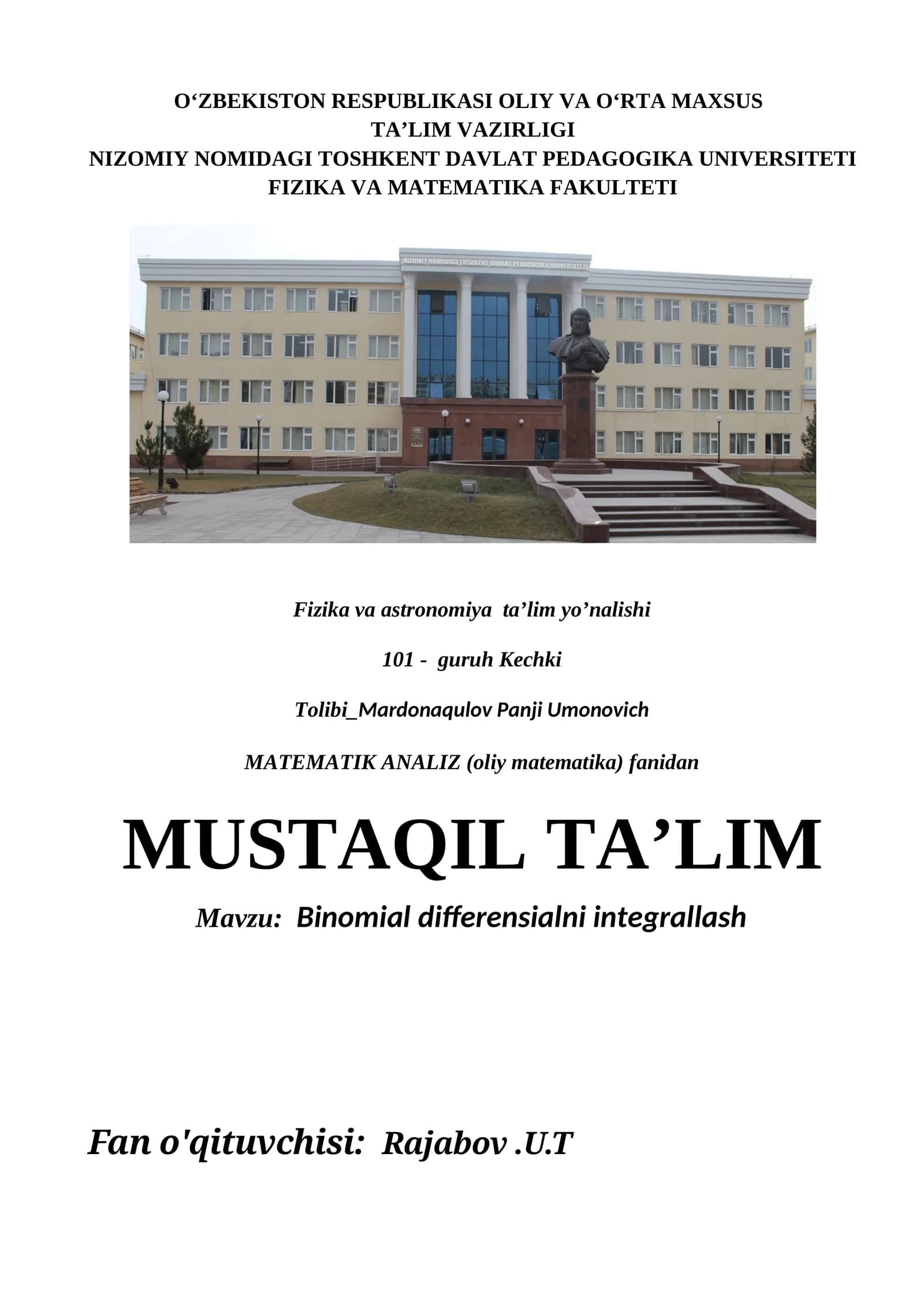 Binomial differensialni integrallash