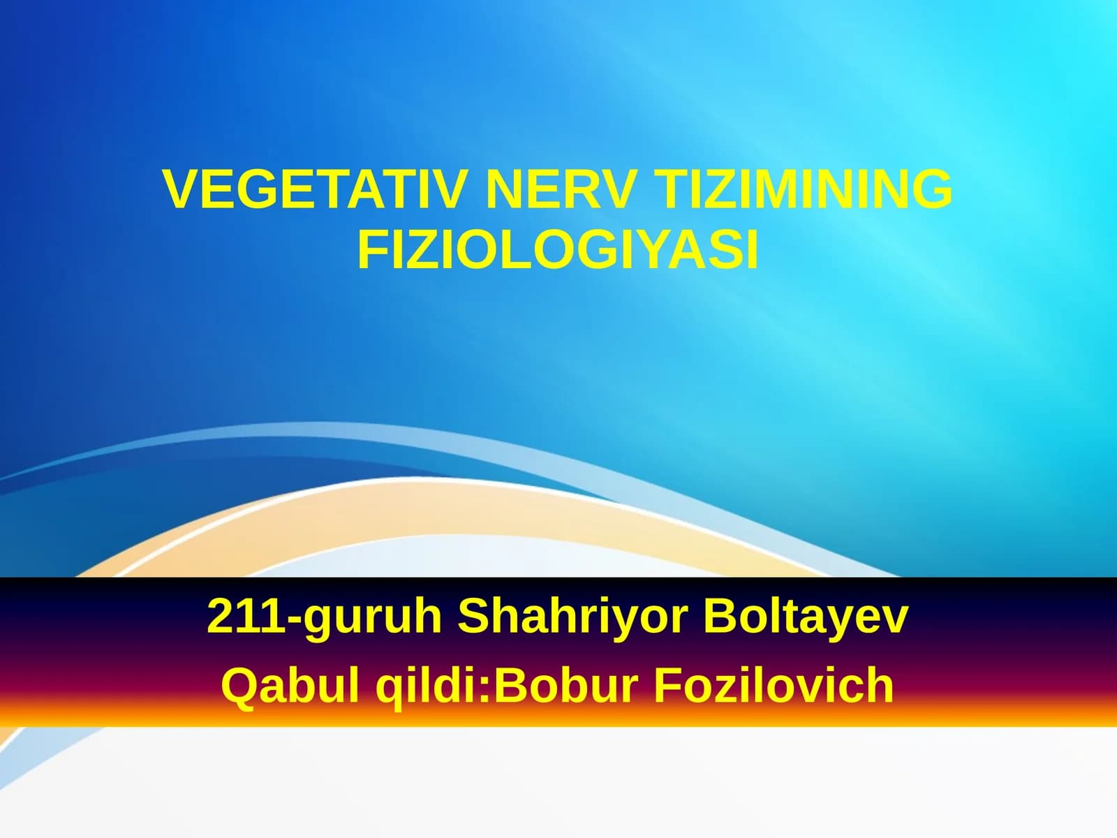 VEGETATIV NERV TIZIMINING KLASSIFIKASIYASI