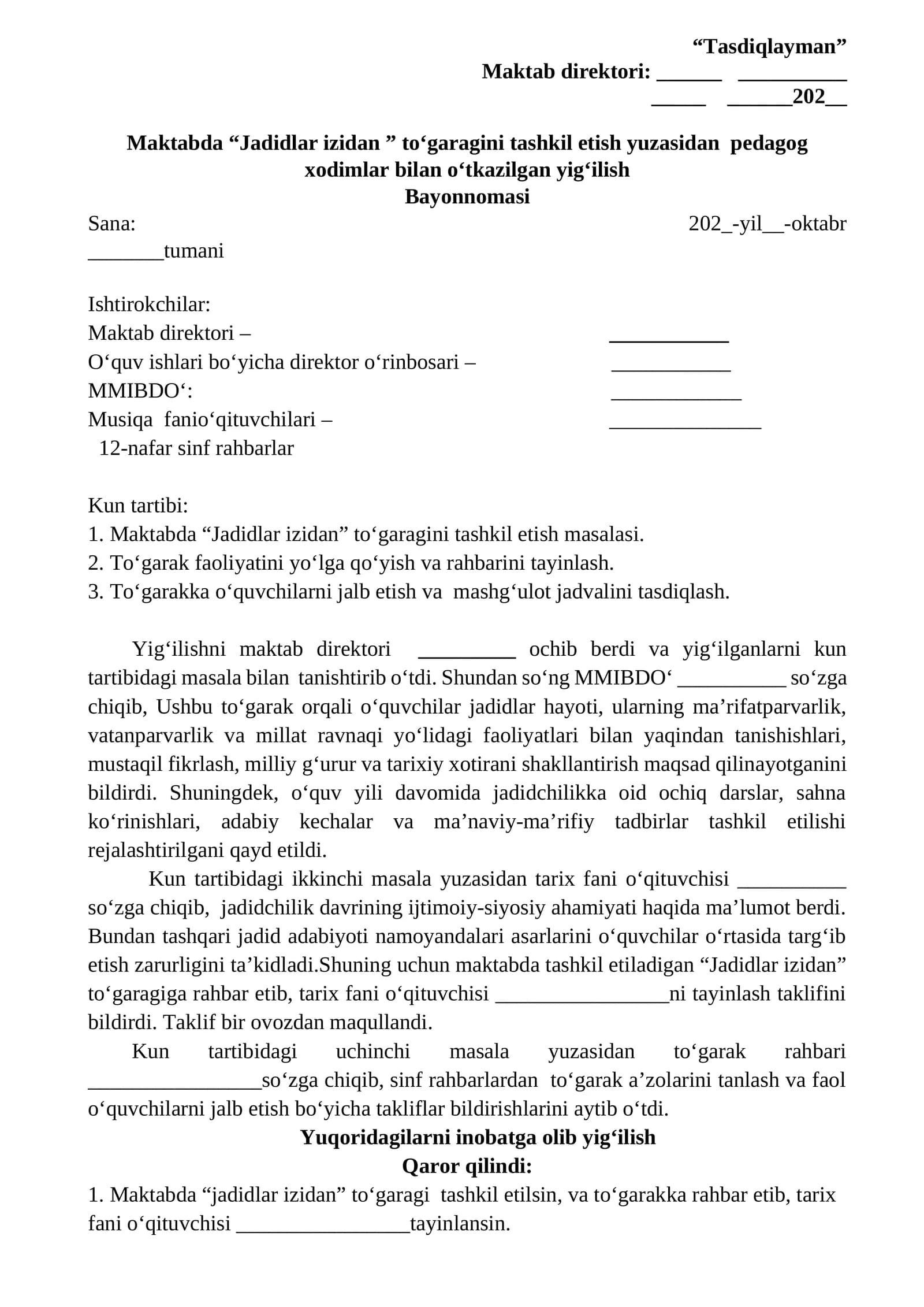 Jadidlar izidan to'garak hujjatlari