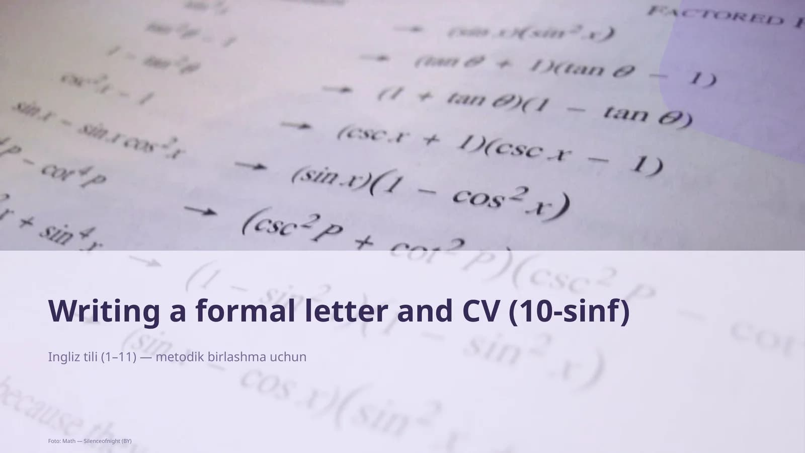 Writing a formal letter and CV (10-sinf)