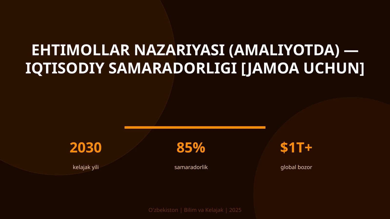 Ehtimollar nazariyasi (amaliyotda) — iqtisodiy samaradorligi [jamoa uchun]