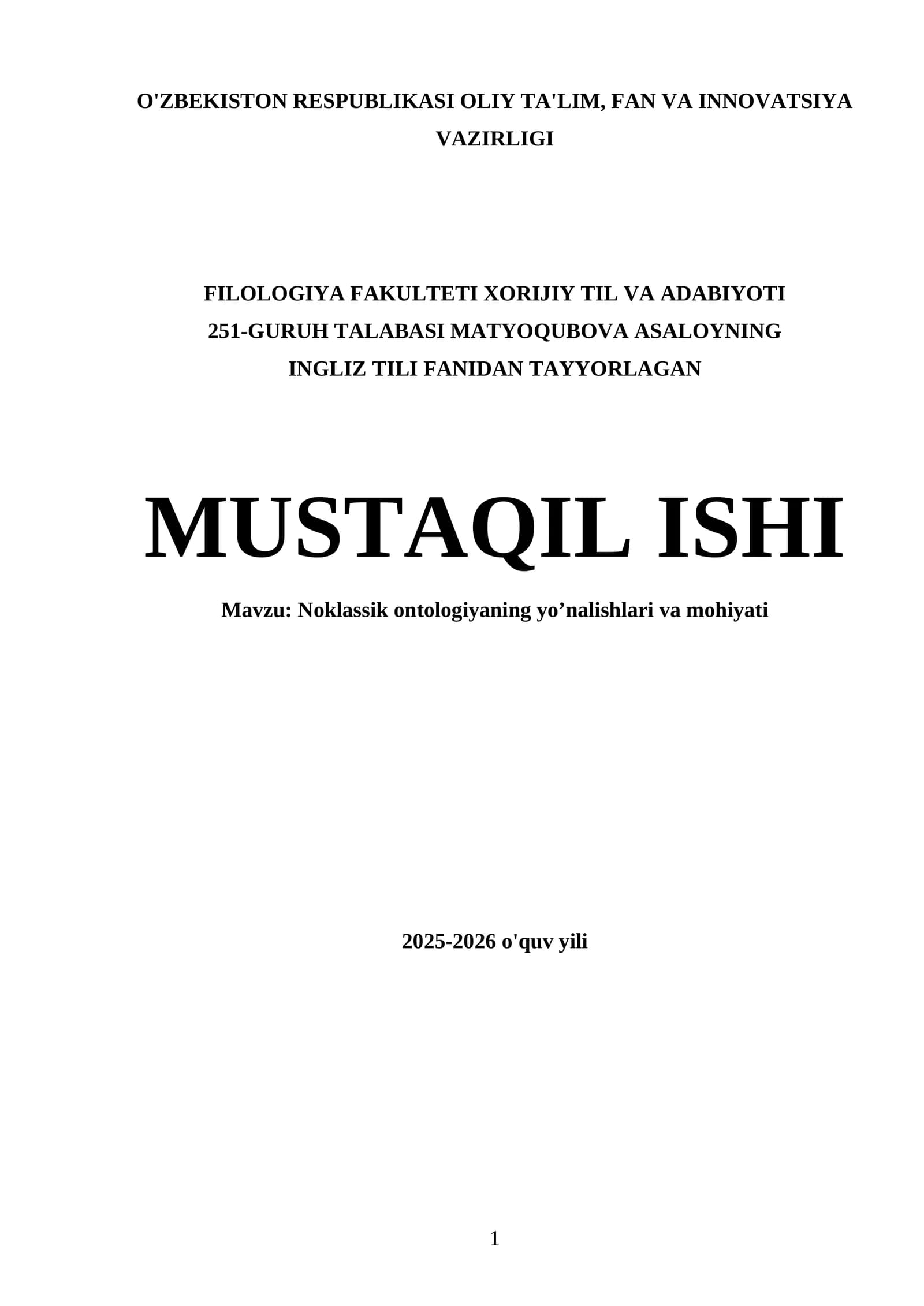 Noklassik ontologiyaning yoʼnalishlari va mohiyati